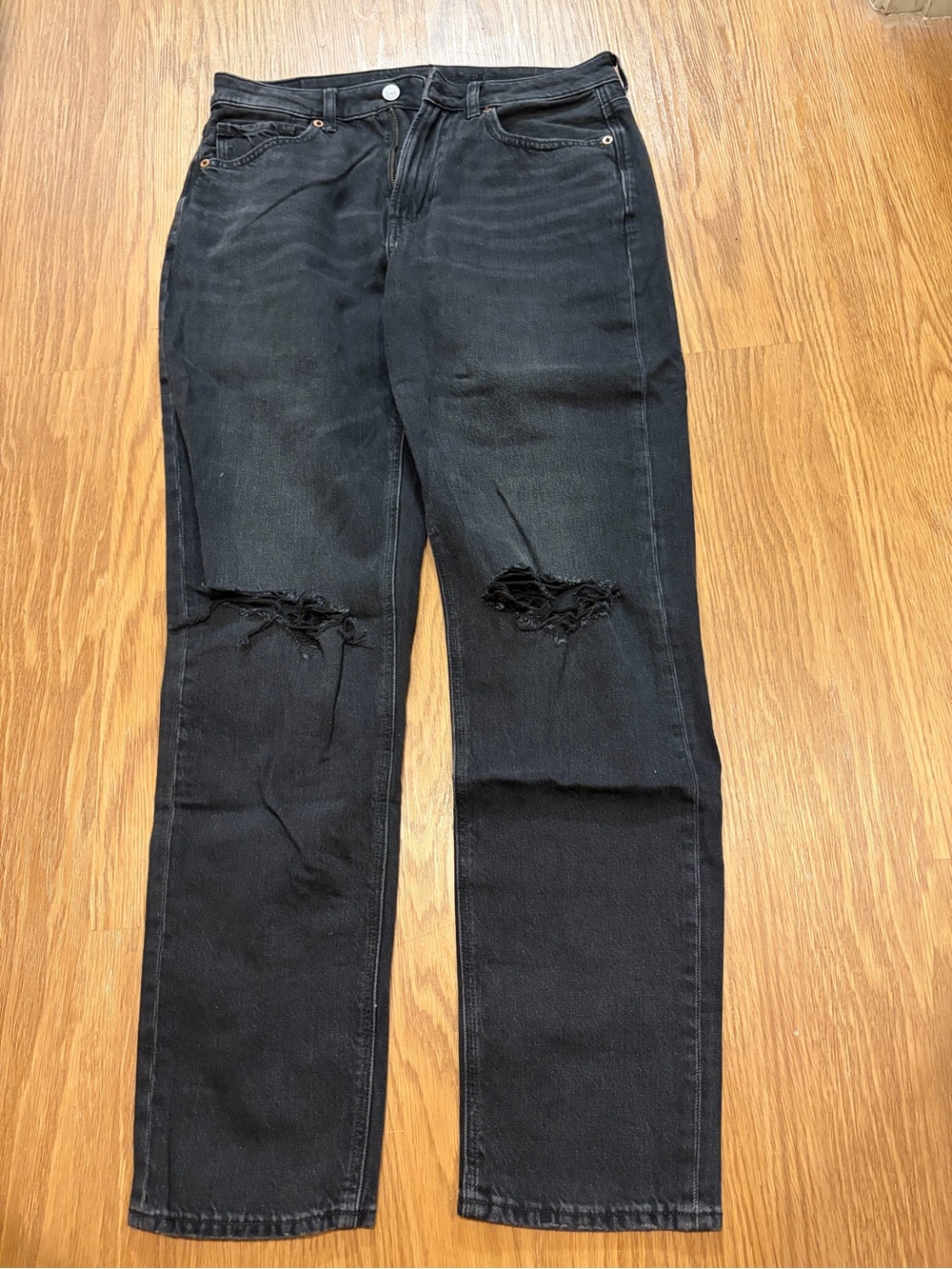 American Eagle Outfitters Black Straight-Leg Distressed Jeans